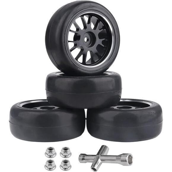 AllinRC Other - PreGlued Aluminum 12mm Hex RC Wheels and Tires OD 2.56 for 1/10 Drift Car